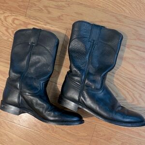 JUSTIN Vintage Black Leather Western Cowboy Boots